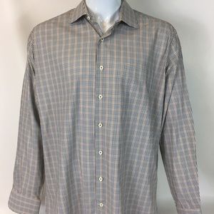 Peter Millar brown black plaid shirt XL